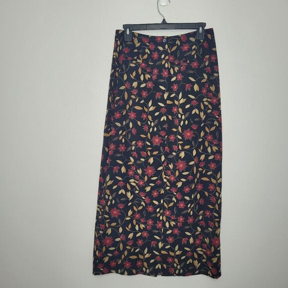 vintage 90s black red floral grunge midi maxi skirt front pockets Size 6 - Picture 1 of 6